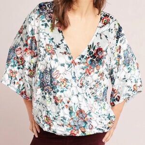 Maeve Multicolor Floral Velvet Wrap Style Blouse